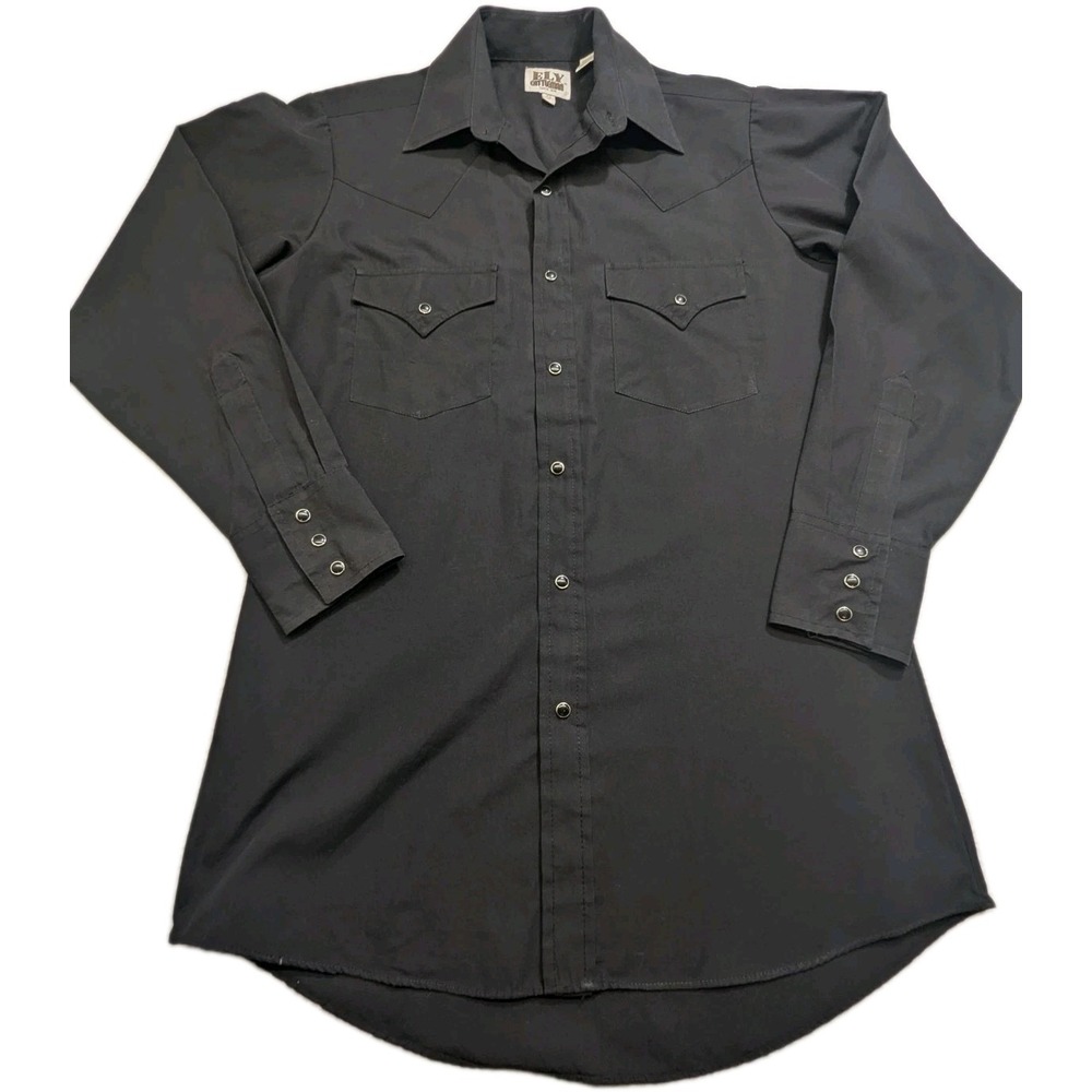 Ely Cattleman Black Western Snap Shirt men 14.5 32 Pearl Snap Rodeo